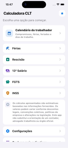 Calculadora CLT, Férias, 13º iPhone screenshot