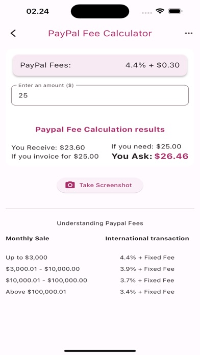 Fee Calculators Screenshot
