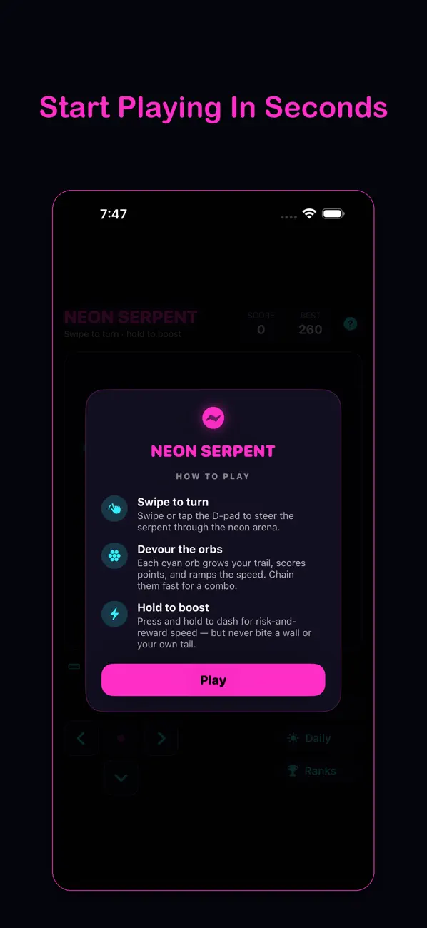 Screenshot #1 pour Neon Serpent: Snake Game