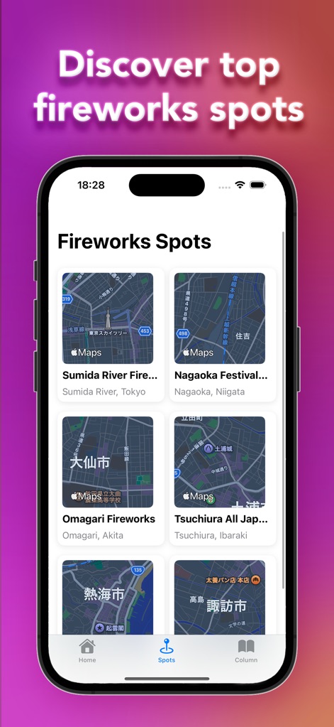 HANABI - Video Chat & Live - Les utilisateurs peuvent explorer et localiser les meilleurs points de vue pour les feux d'artifice, présentés avec des mini-cartes claires et une navigation par onglets intuitive.