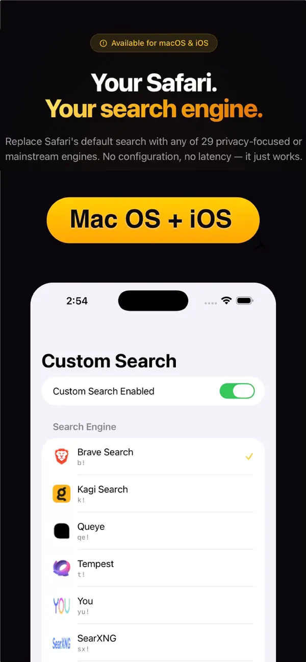 Screenshot #1 pour Moteurs de recherche Safari