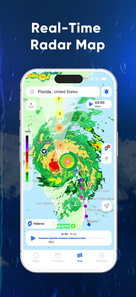 NOAA Weather Radar Live Map - The app presents a high-definition real-time radar map, allowing users to visualize storm systems and track their progression using the intuitive time slider.