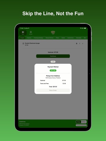 Sidelines Ordering iPad screenshot
