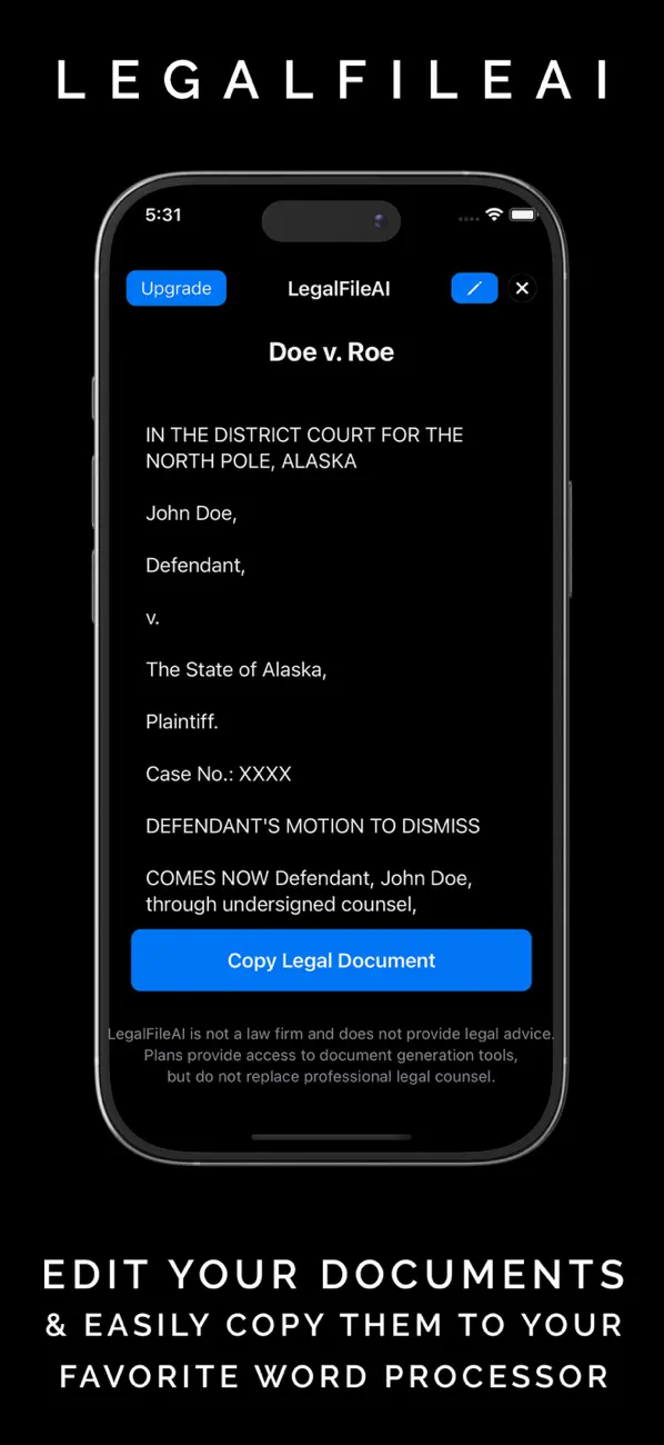 LegalFileAI: Legal Documents iOS app screenshot showing feature 5