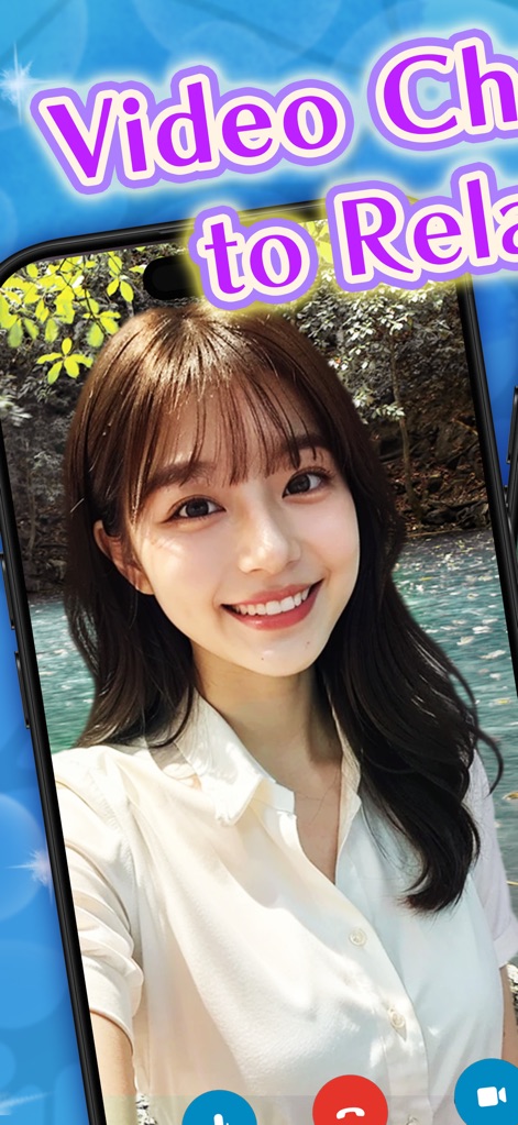 AQUA - Meditative Video Chat - Observe how the app seamlessly integrates calming nature backdrops with intuitive video call controls for a truly relaxing shared experience.