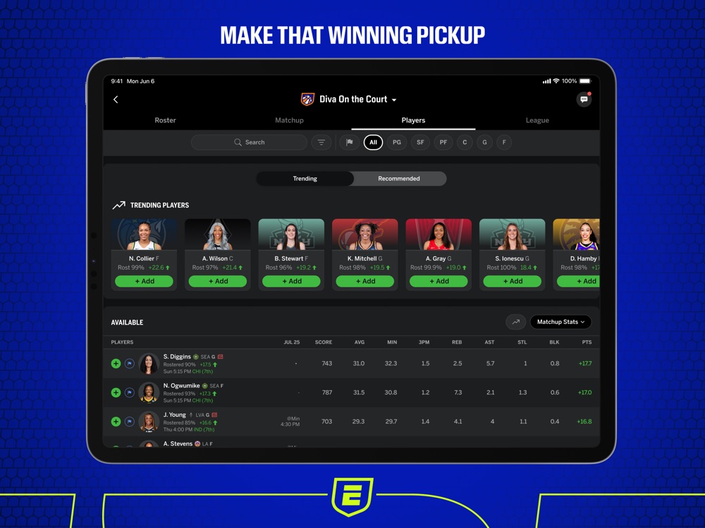 ESPN Fantasy Sports & More: official iPad preview 4 (opens full image in a new tab)