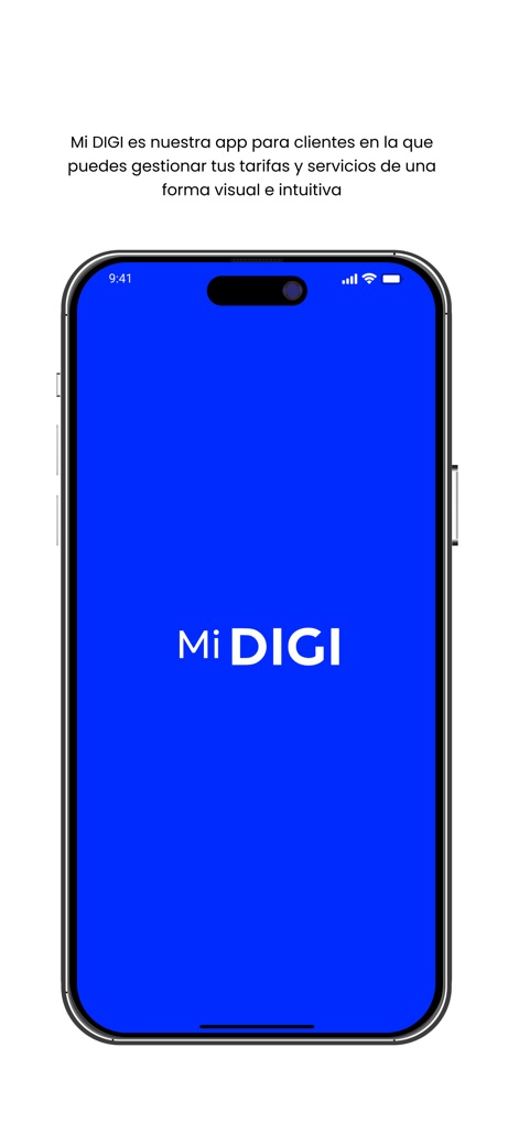 Mi DIGI - La schermata di benvenuto evidenzia il logo pulito 'Mi DIGI' e l'interfaccia intuitiva che attende gli utenti, facilitando la gestione dei servizi dal proprio smartphone.