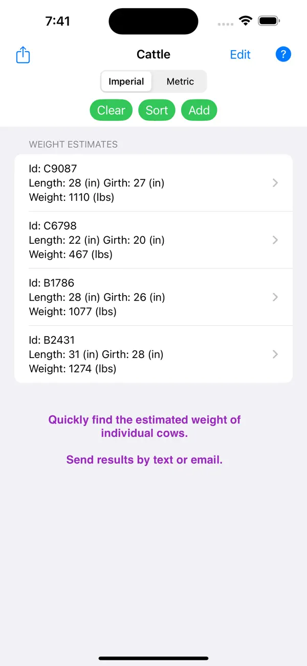 Screenshot #1 pour Cattle Weight Estimator