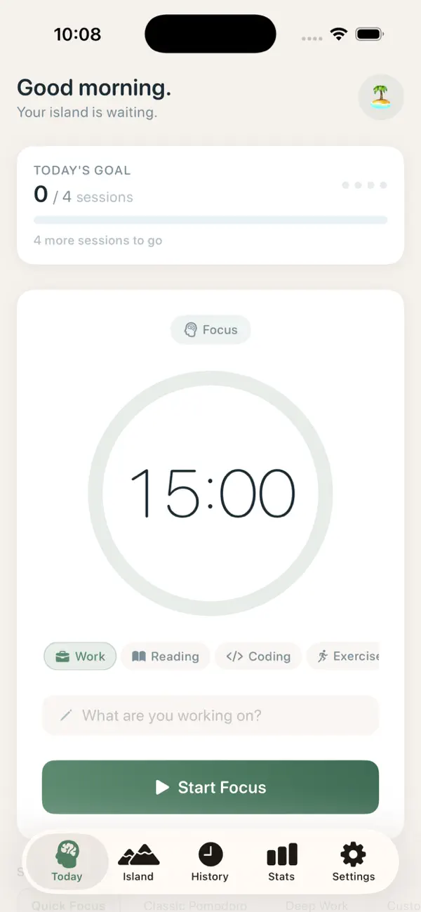 Screenshot #1 pour Focus Island: Pomodoro Timer
