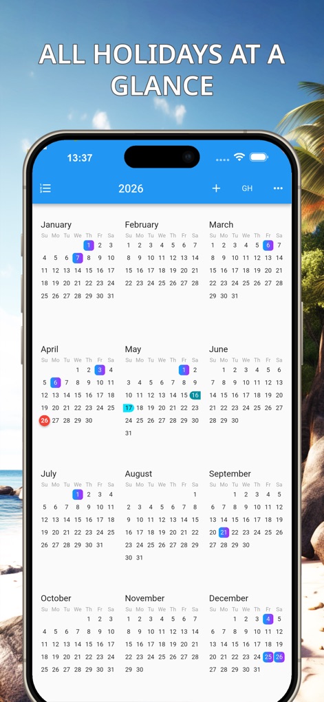 Public holidays calendar - Reference App | MWM