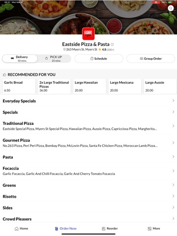 Eastside Pizza & Pasta iPad screenshot