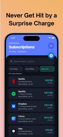 Looply: Subscription Tracker iPhone screenshot