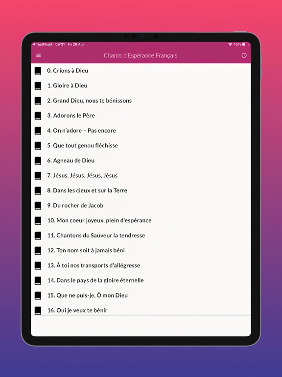 Chants d'Espérance iPad screenshot 4 - Book app