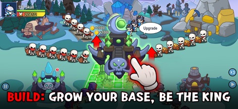 Skull Up - Oversee an active base where skull workers diligently gather resources, managing facilities like the 'Moon Altar' and 'Mine'.