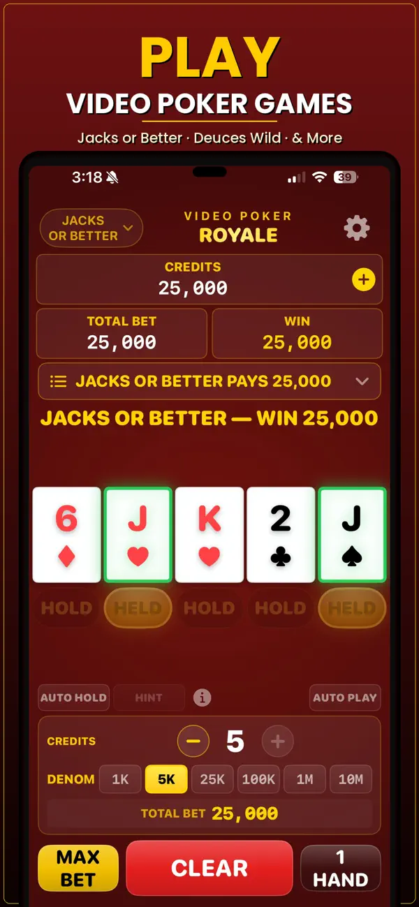 Screenshot #1 pour Video Poker Multi-Hand 1000x