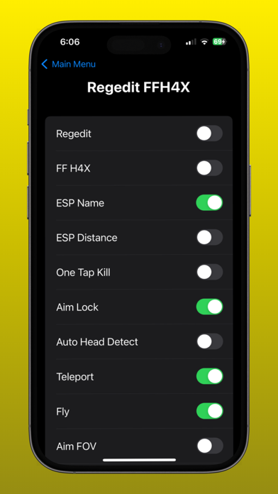 FFH4X Sensi Regedit Screenshot