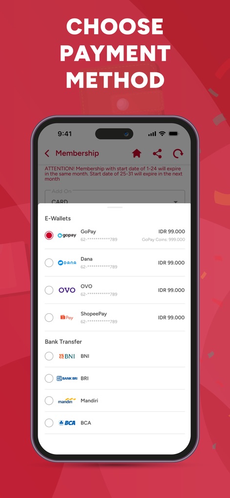 PARKEE - The app offers diverse payment flexibility, supporting popular local e-wallets such as GoPay and OVO, alongside various bank transfer options.