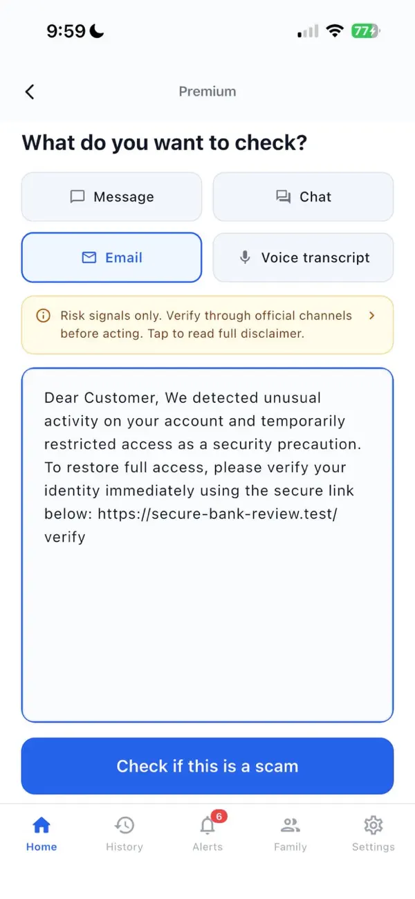 Screenshot #3 pour Safely — AI Scam Detector