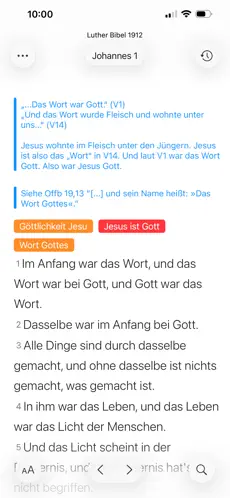 Bibeltext mit farbigen Markierungen und persönlichen Notizen