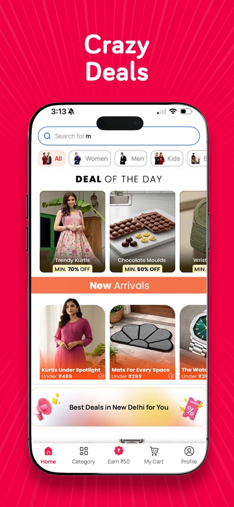 Snapdeal Trendy Budget Fashion - Les utilisateurs peuvent profiter d'économies substantielles grâce aux promotions phares du "Deal of the Day" avec des réductions significatives et découvrir les dernières nouveautés dans la section "New Arrivals".