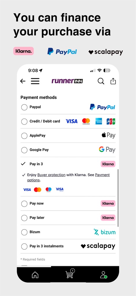 Tradeinn - A plataforma disponibiliza diversas formas de pagamento, como o parcelamento via Klarna e as opções de carteira digital como PayPal.