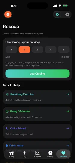 Capture d'écran de QuitGentle Smoking Tracker sur iPhone 3
