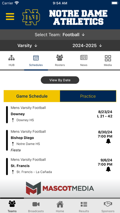 Notre Dame Knights Athletics Screenshot