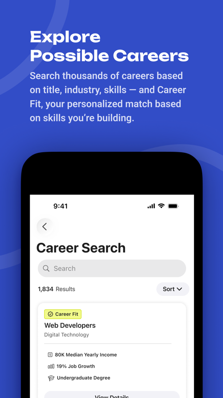 BigFuture School App Store screenshot 4, headline “Explore Possible Careers”. Badge.
