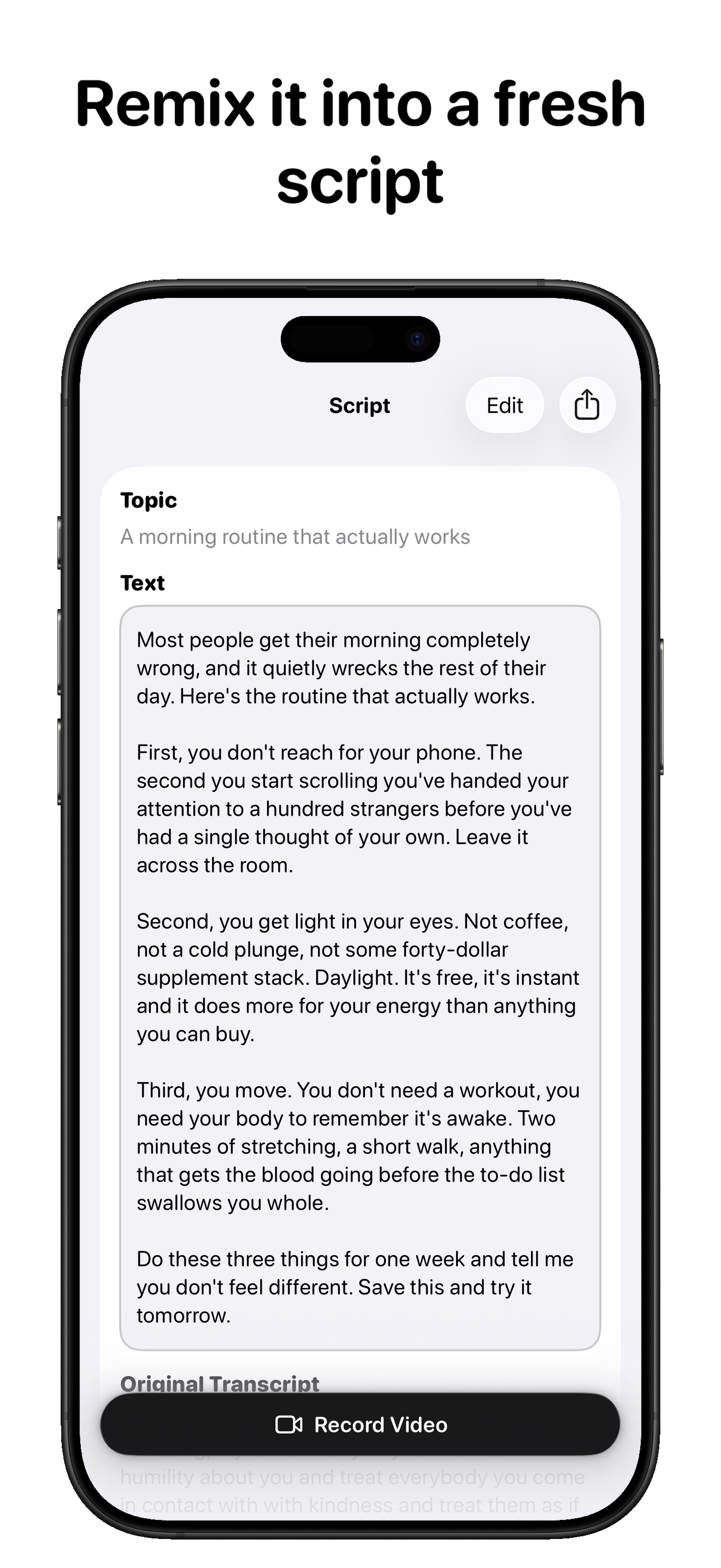 Transcript From Reel AI Script screenshot 3