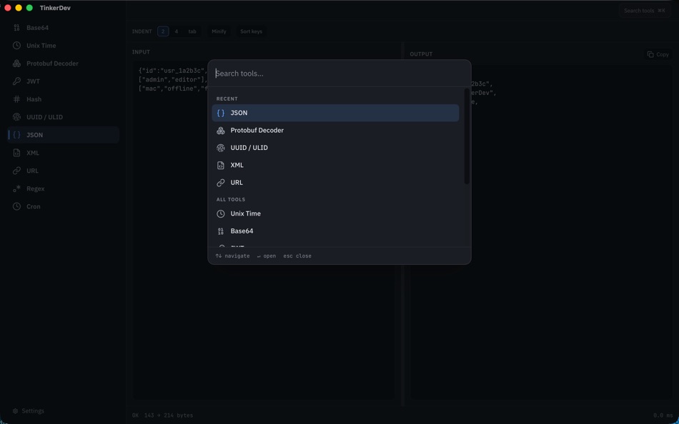 #4. TinkerDev - Dev Toolbox (macOS) By: Boon Khai Lim