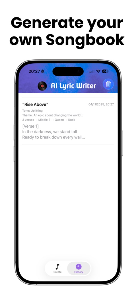 AI Song Lyric Writer Generator - ai-lyric-writer-songbook-history