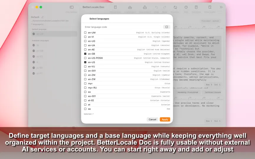 Capture d'écran de BetterLocale Doc sur iPhone 2