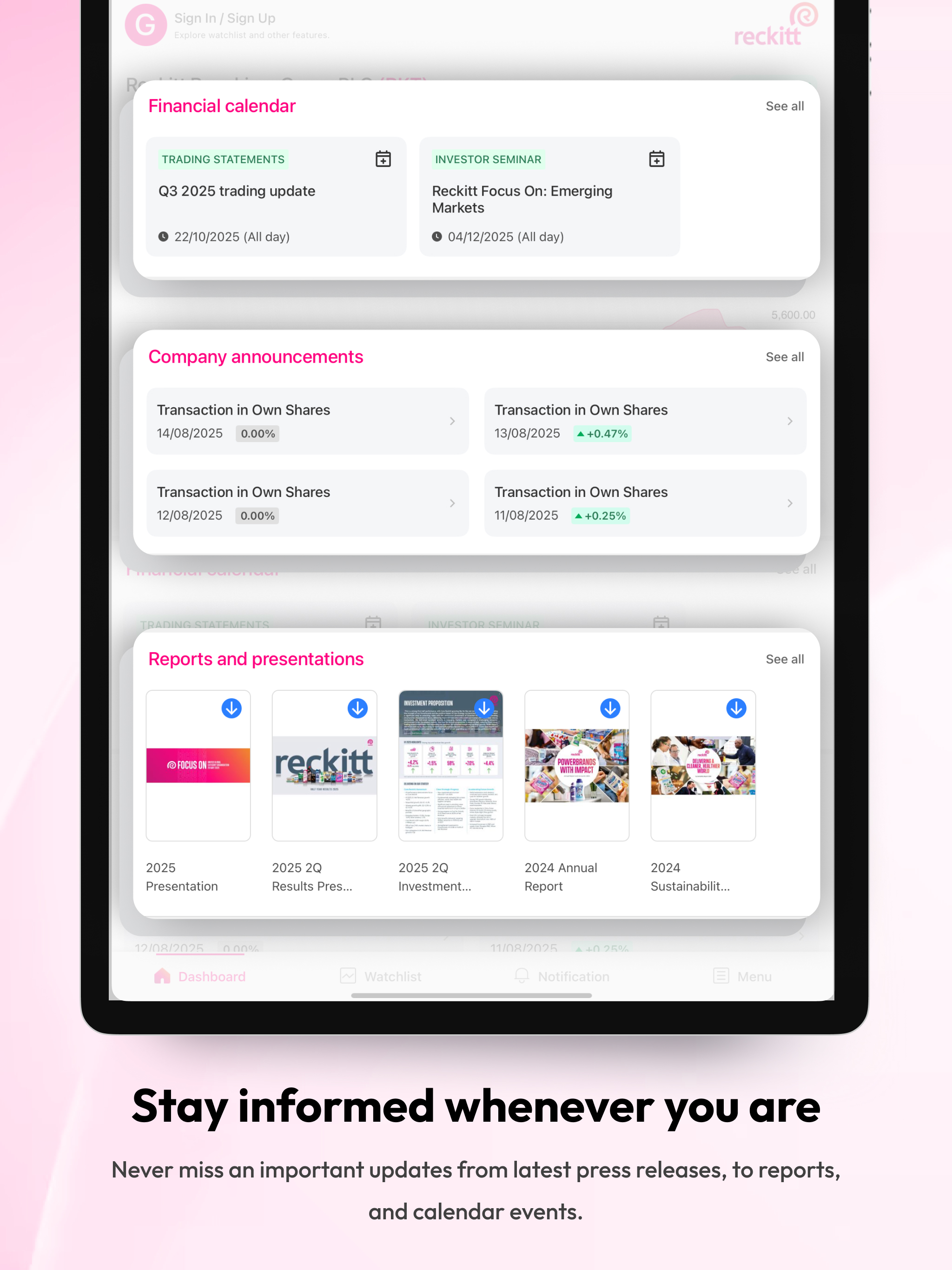 Reckitt Investor Relations