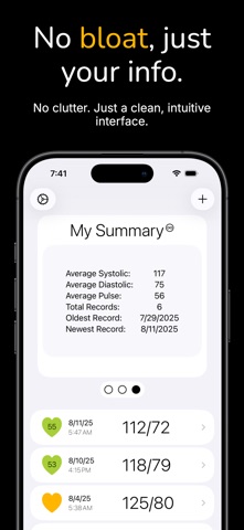BP Lite: Blood Pressure Log iPhone screenshot