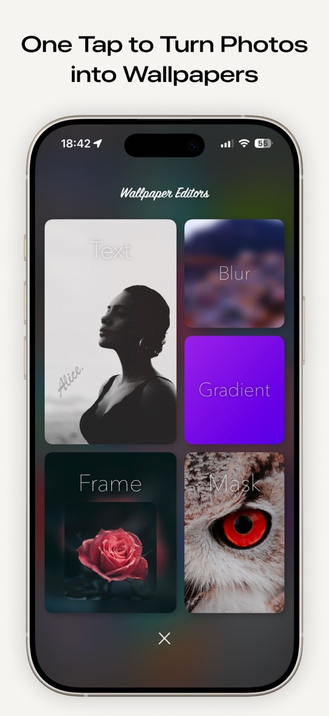 Clarity Wallpaper - This tool provides a robust editor interface, presenting options like 'Text' for custom overlays and 'Gradient' for colorful background creation.