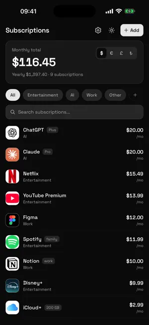 Subsum: Subscription Tracker screenshot 2