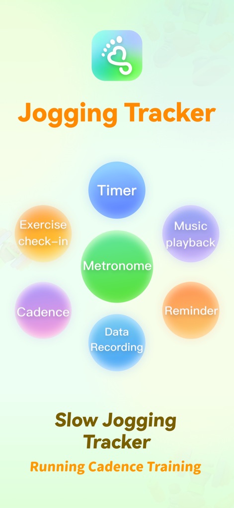 Slow Jogging Tracker &Timer - Discover how the app integrates essential tools like the central 'Metronome' and robust 'Data Recording' to support a comprehensive jogging experience.