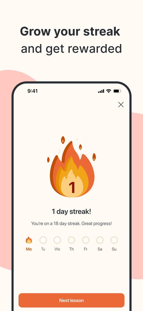 Lingvano - Learn Sign Language - The app encourages consistent learning with a vibrant 'streak' visualization and a clear weekly calendar to track daily engagement.