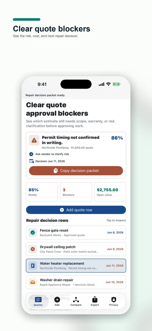 Screenshot #1 pour Repair Quote Compare Pocket