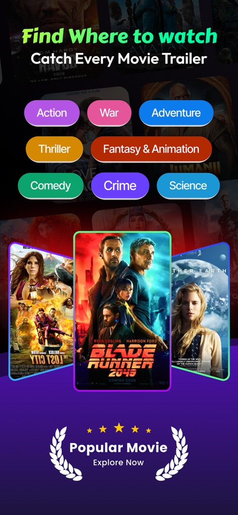 Moviebox : KDrama & Shows - The app enables users to filter content using clearly labeled genre buttons and discover trending titles within the "Popular Movie" section.