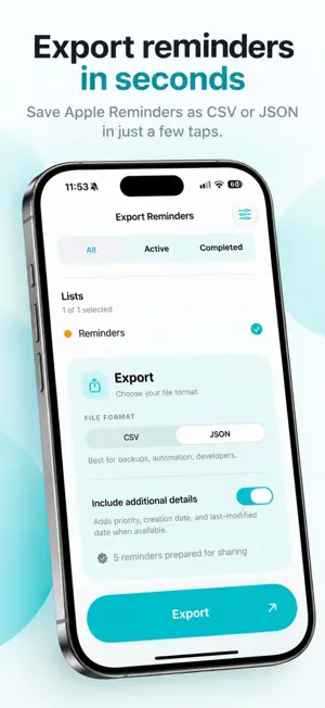 Export Reminders to CSV & JSON screenshot 1