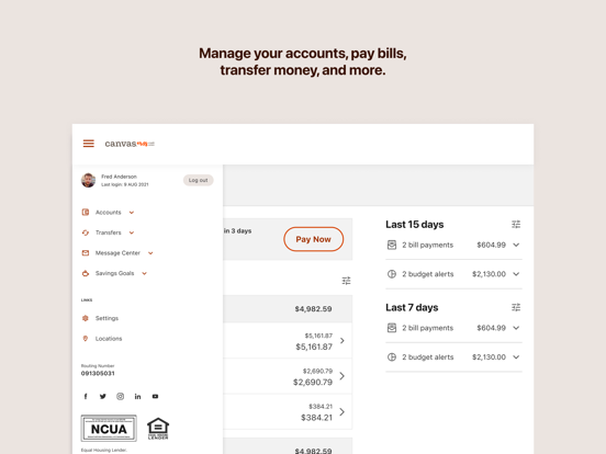 Canvas Credit Union iPad screenshot 4 - Finance app