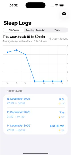 Screenshot von Sleep-Logs auf dem iPhone 1