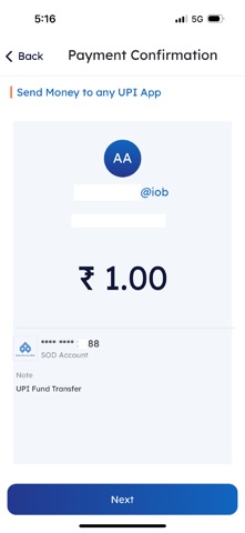 BHIM IOB UPI screenshot