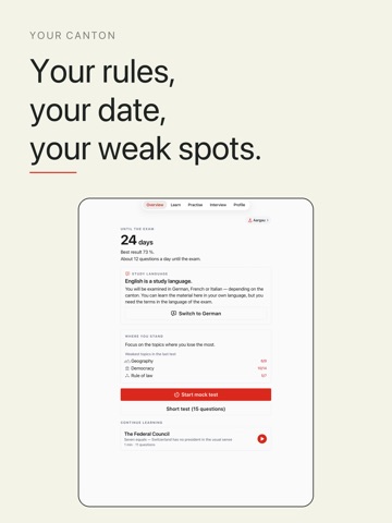 Einbürgerungstest Schweiz 2026 iPad screenshot