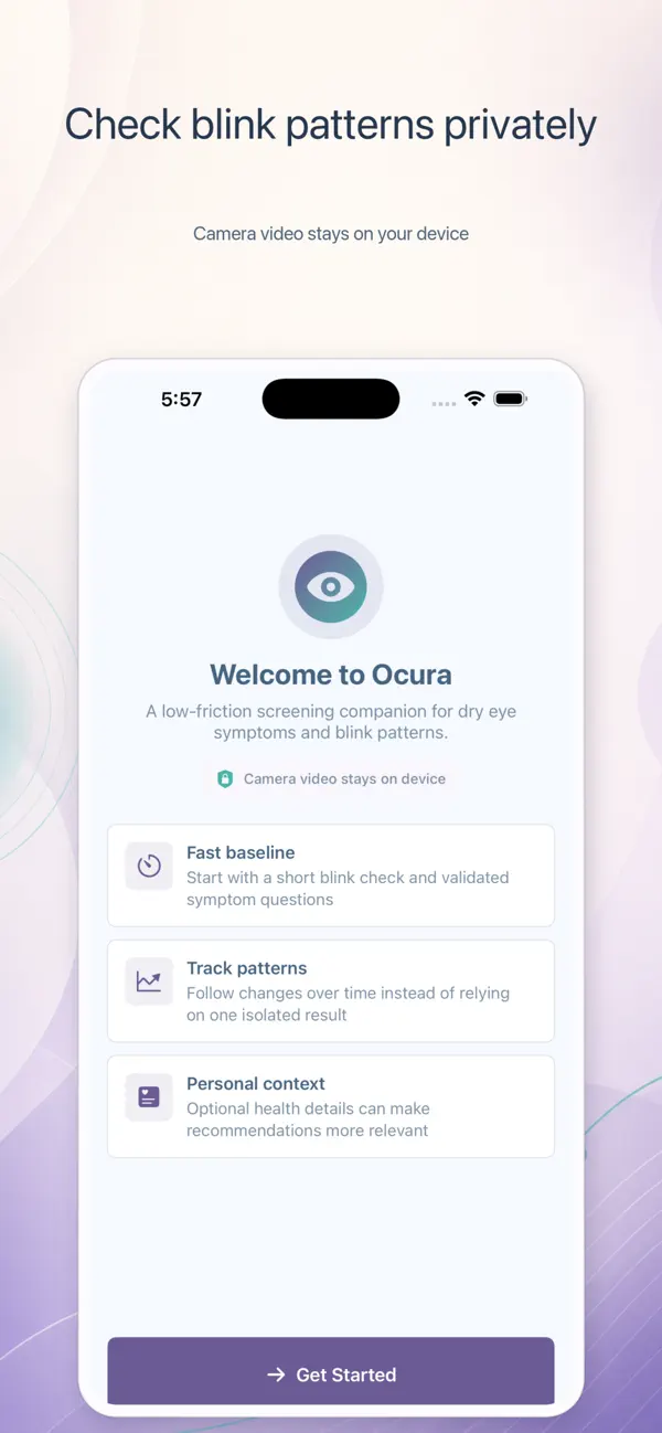 Current Ocura iPhone release explaining its private blink check