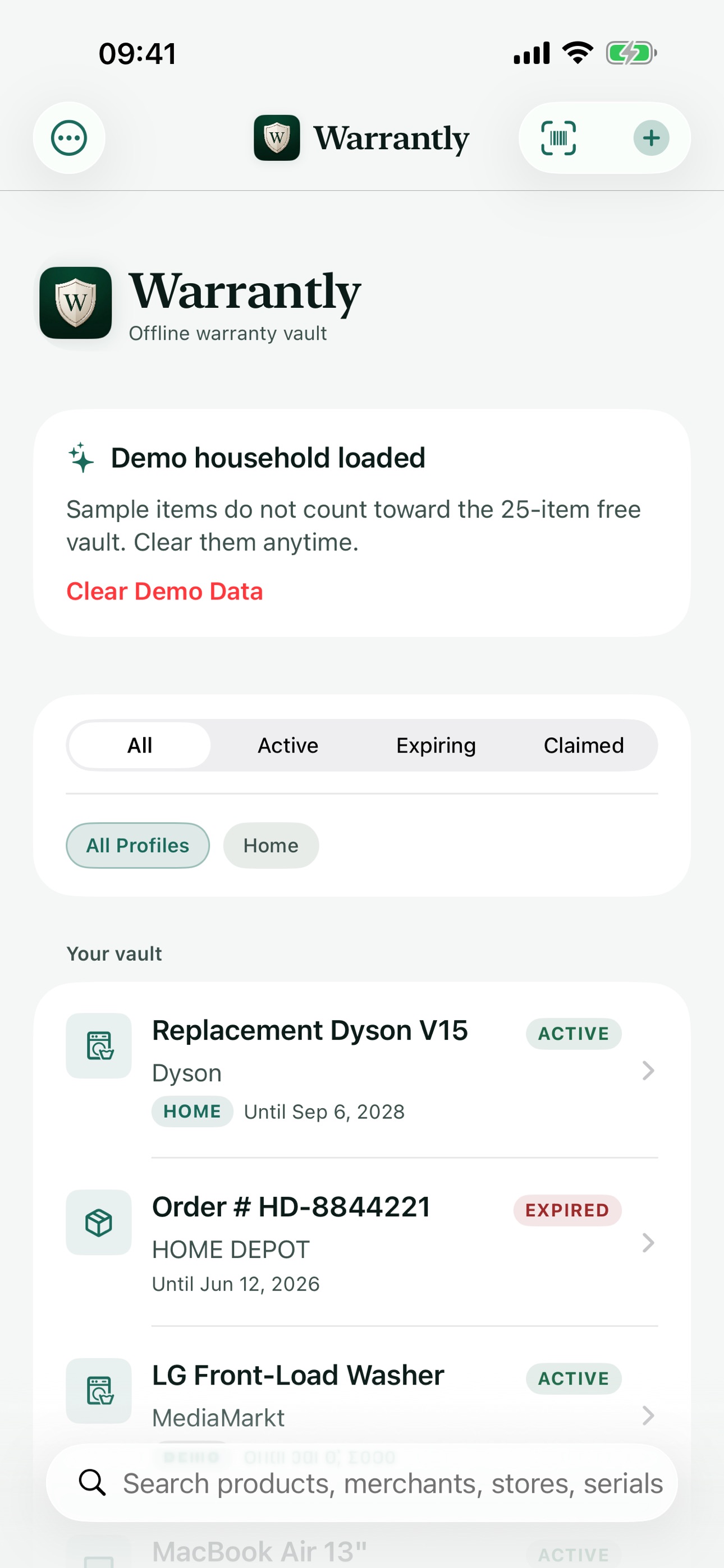 Screenshot 1 of Warrantly — Warranty Tracker