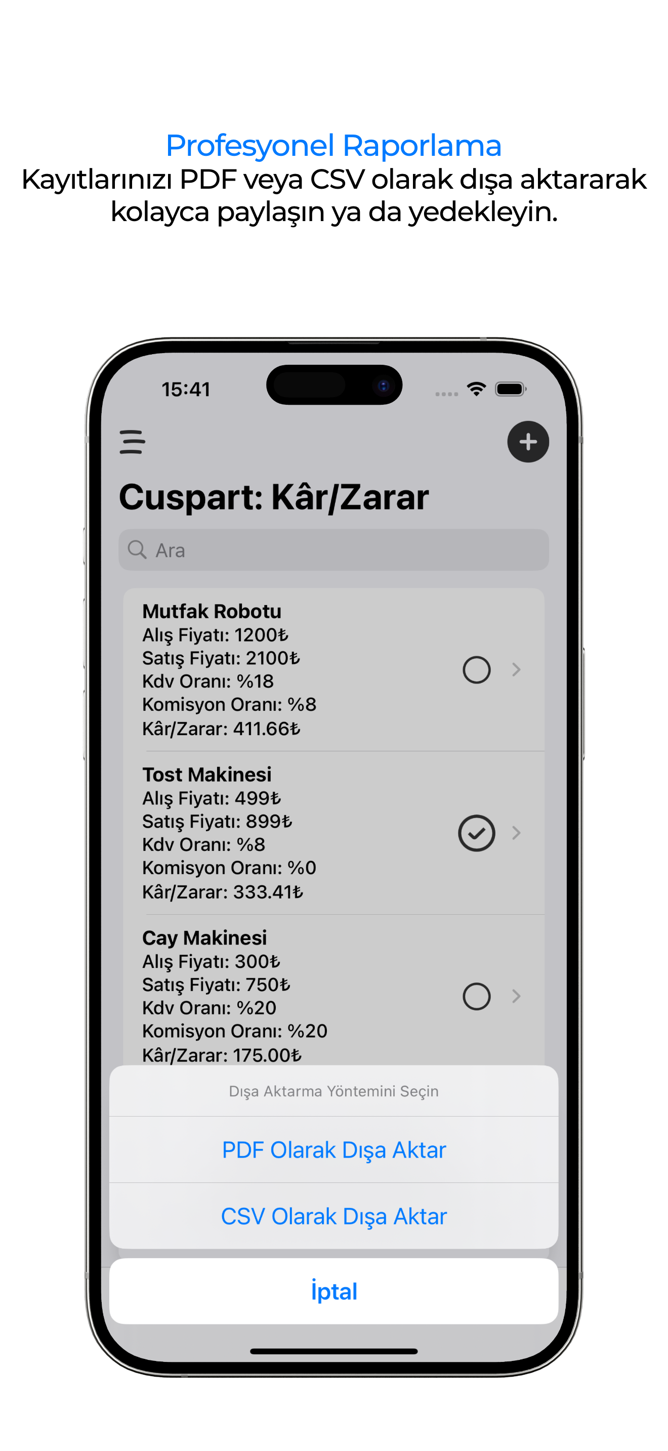 Cuspart: Kâr/Zarar