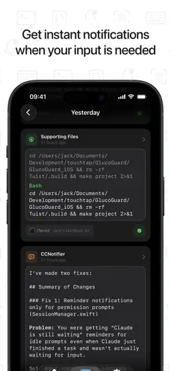 Captura de pantalla de Claude Code Notifier Companion en iPhone 2