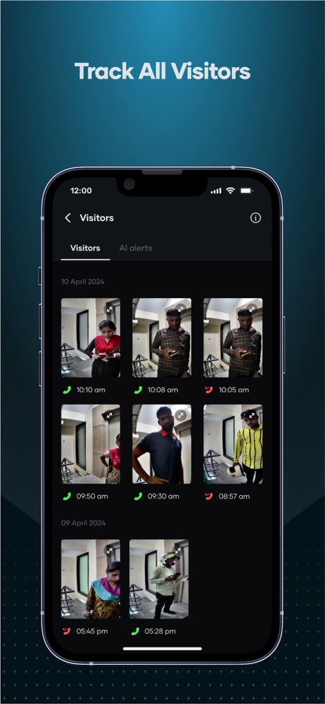 Qubo - Die App erfasst alle Besucher mit einer übersichtlichen Galerie von Vorschaubildern (X) und liefert präzise Zeitstempel (Y) für jede Bewegungserkennung, um den Überblick zu behalten.